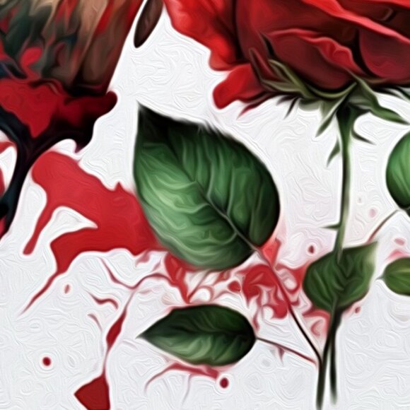 Butterfly with a Single Red Rose Watercolor Oil Painting Art Print - Picture 6 of 7